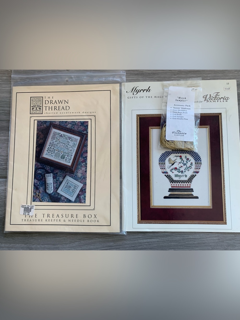 Lot of 2 VTG Counted Cross Stitch pattern leaflets - The Drawn Thread / Victoria